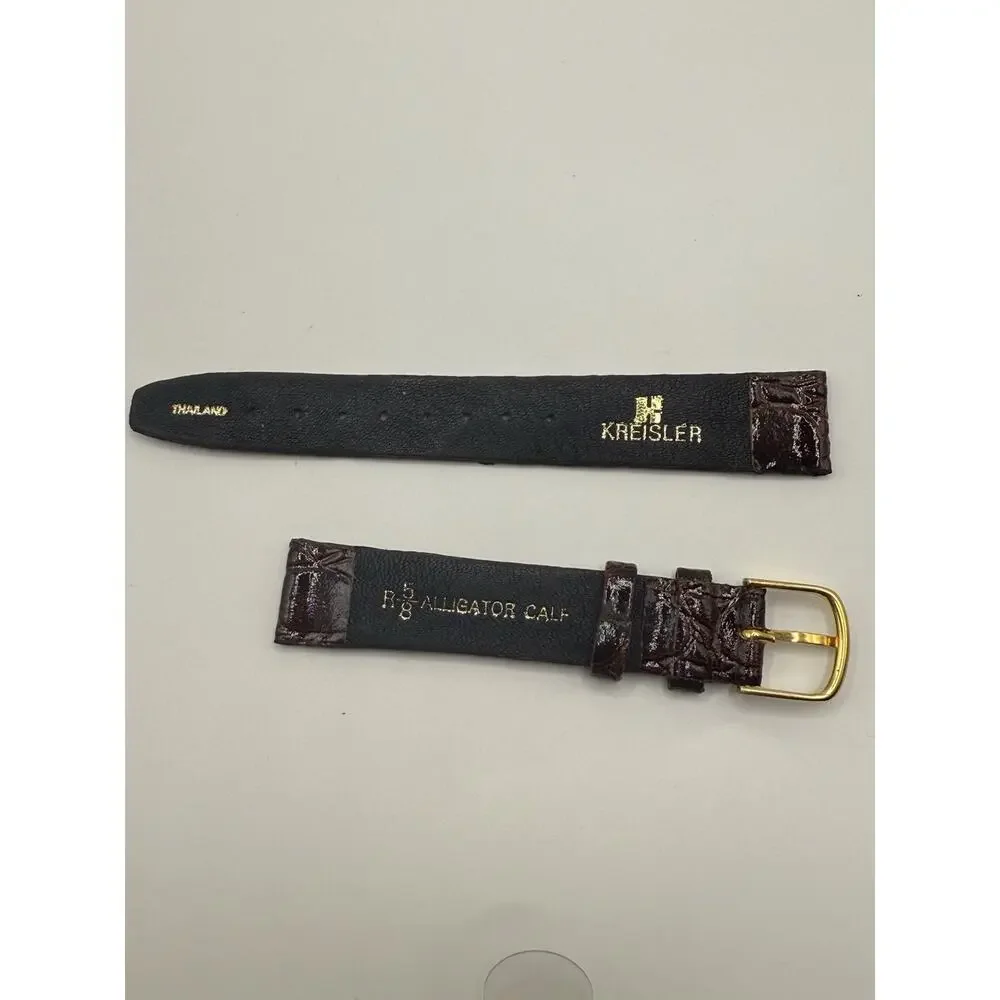 16mm KREISLER alligator Calfskin Brown NOS Vintage Watch Band & Gold-Tone Buckle